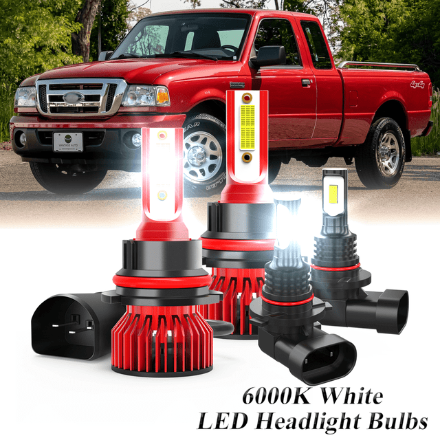 Fit for Ford Ranger 2001-2011 LED Headlight Combo High-Low Beam + Foglight Bulbs Pack of 4