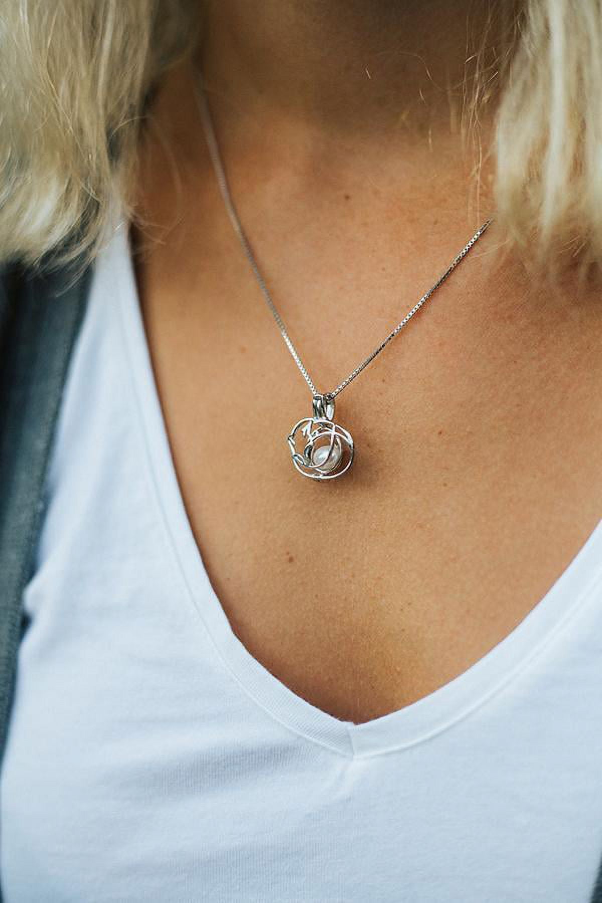 Rose Gold 9ct Cage Pearl Pendant and Necklace