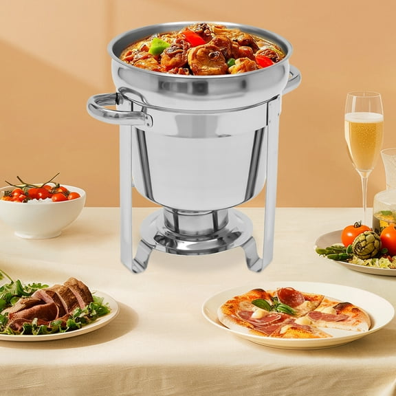 Tray 7.4QT Stainless Steel Round Soup Warmer with Pot Lid and Fuel Commercial Soup Pot Chafing Dish for Party, Buffet, Event & Commercial Food Service Cookware Traditional Slivery