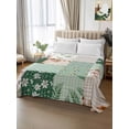 thumbnail image 2 of Twin Flat Sheet 66"x96", Boho Spring Floral Soft Lightweight Bedding Flat Sheets Only, Retro Flowers Plants Patchwork Grid Green Brushed Microfiber Top Bed Sheet, Breathable StainResistant Bedsheets, 2 of 9
