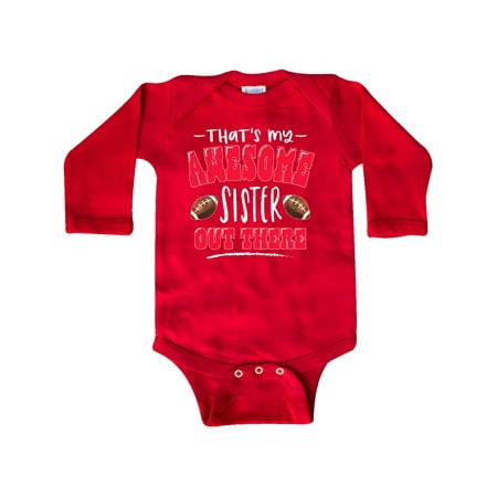 

Inktastic That s My Awesome Sister Out There with Footballs Gift Baby Boy or Baby Girl Long Sleeve Bodysuit