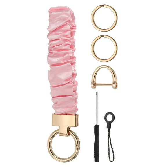 Scrunchie Keychain Wristlet, Cute Lanyard with D Ring & Key Rings for Women, Pink