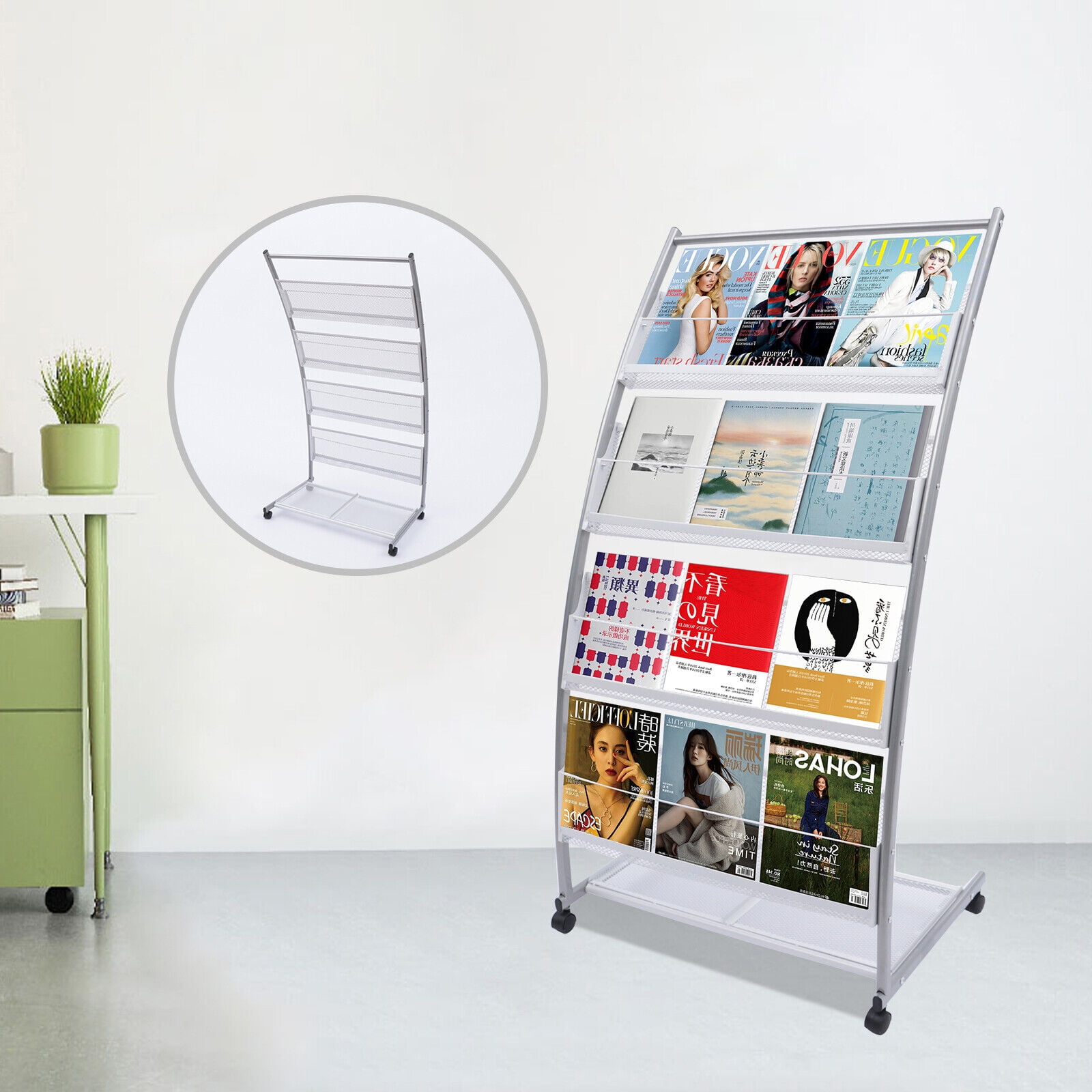 4 Layers Mobile Magazine Rack FloorStanding Newspaper Brochure Display