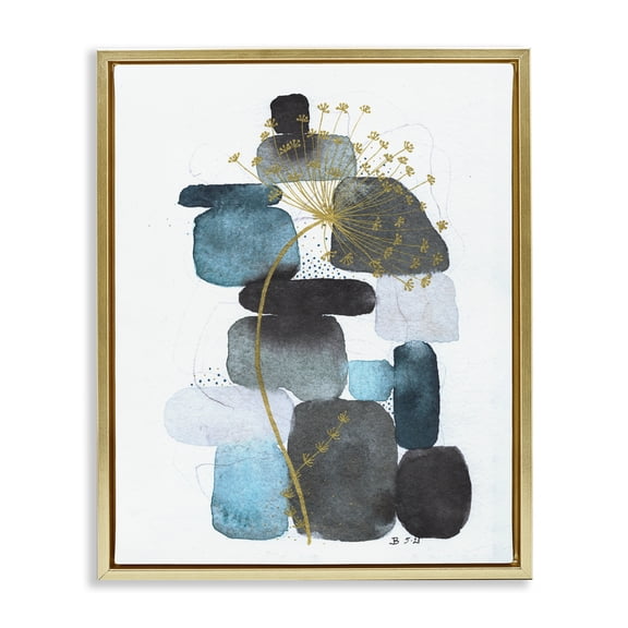 Stupell Industries Bohemian Dandelion on Blue Rocks Gold Floating Frame Canvas Art, 17 x 21, by Jocelyn Benford