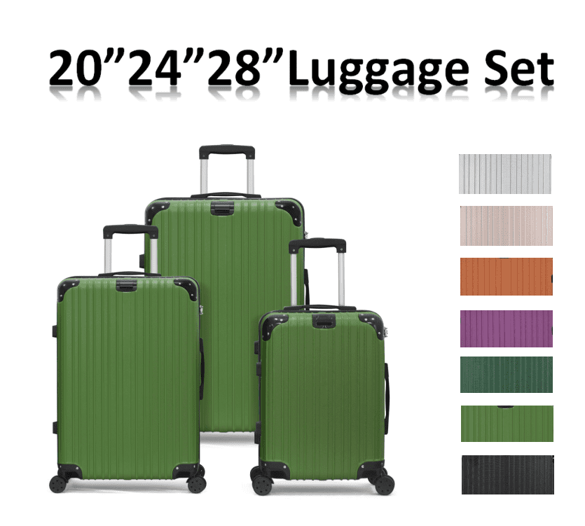 Line Embossed Hard Leather Suitcase Set, Three-Piece Suitcase Set, Customs Lock, Fruit Green