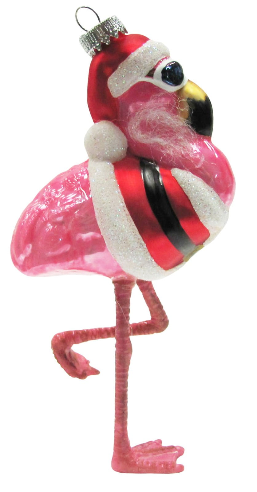 Tropical Pink Flamingo in Santa Hat Glass Holiday Ornament - Walmart