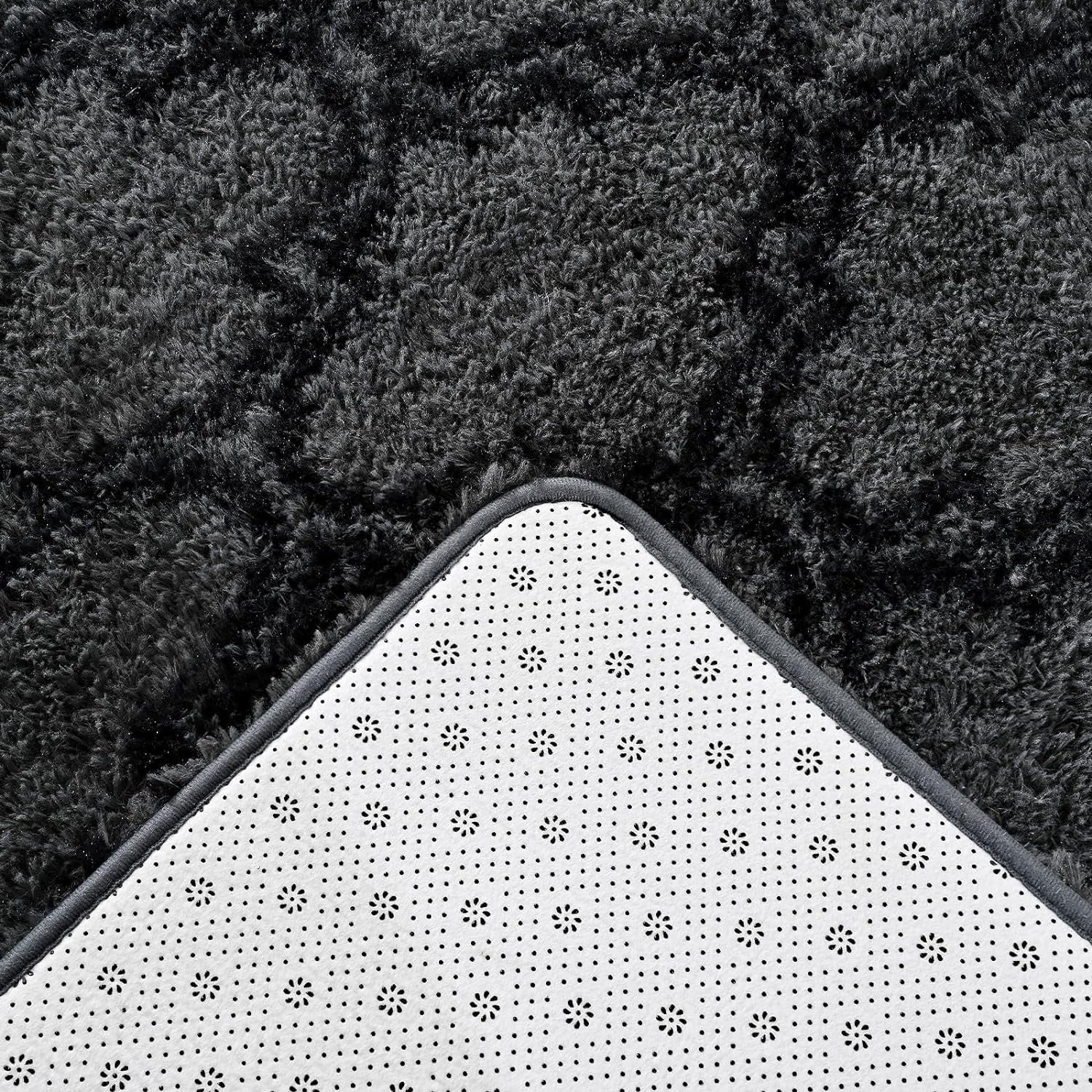 Junovo Shaggy Soft Rugs Bedroom Living Room Flully Carpet Home Decor Rug,8'x10',Dark Grey/Black