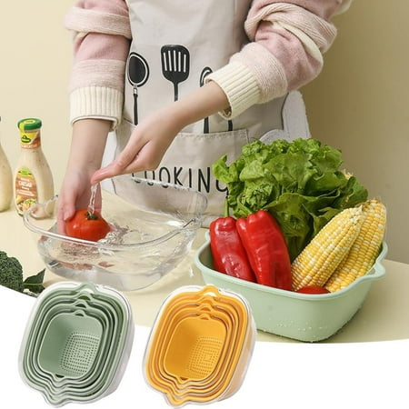 

Thickened Double-layer Basket Six-piece Plastic Vegetable Washing Basket Kitchen Storage Vegetable Washing Frame Washing Fruit Basket Fall Savings