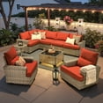 thumbnail image 2 of Ovios 9 Pieces Outdoor Patio Furniture with Swivel Chairs High-Back All-Weather Rattan Wicker Conversation Set Outdoor Sectional with Solar Light Coffee Table, 2 of 9
