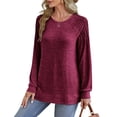 thumbnail image 3 of ylioge Womens Fall Fashion 2023, Ladies Crewneck Sweatshirts Casual Loose Solid Color Pleated Long Sleeve Side Slit Pullover Shirts Tops Fall Saving Clearance, 3 of 7