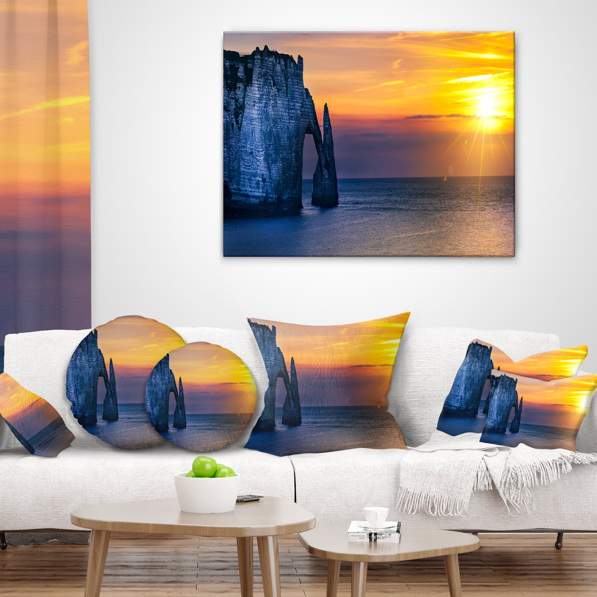 Designart Etretat Cliff Normandy Panorama - Seashore Throw Pillow - 12x20