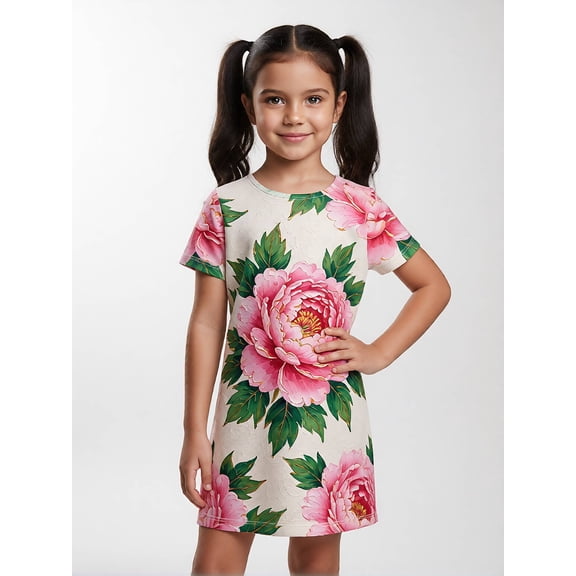 Trendy Fashion Girls Short Sleeve Dress Casual Dress A-Line Basic Design for Tween Girls Age 8-13