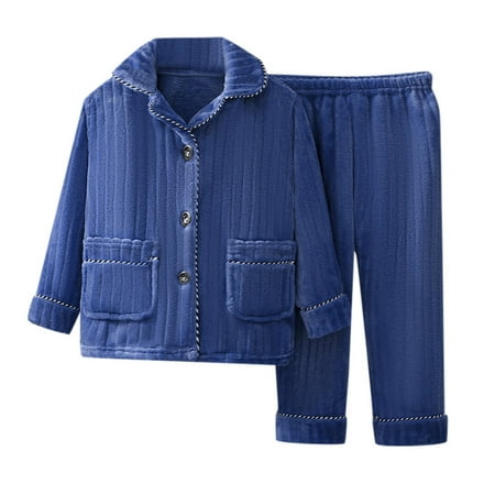 

Rgdypko Child Fleece Pajama Sets Button Down Long Sleeve Shirt And Long Pants Boys Girls Solid Loungewear