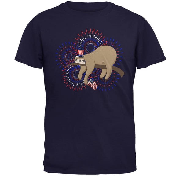 4th Of July Sloth Patriotic Cute Fireworks Mens T Shirt Navy X-LG