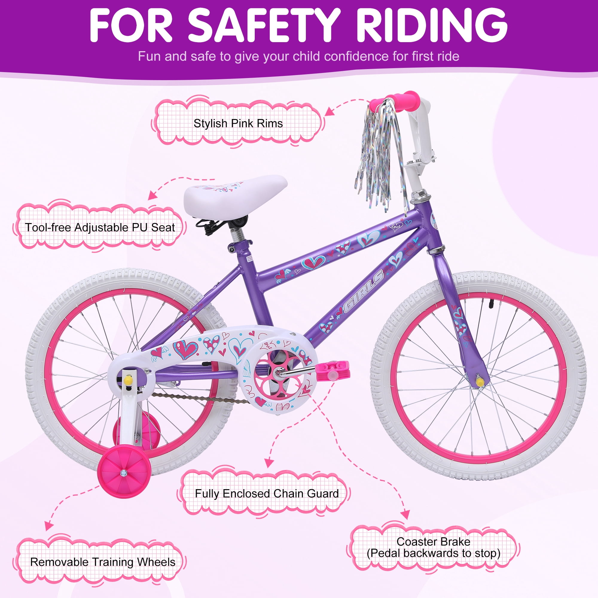 Vebreda Kids Bike 18 inch Bicycle for Girls Ages 6-12 Years Child