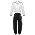 thumbnail image 2 of CHICTRY Girls Jazz Hip Hop Dance Outfit Long Sleeve Bomber Jacket with Cargo Jogger Pants Street Dance Performance Set Silver&Black 12, 2 of 7