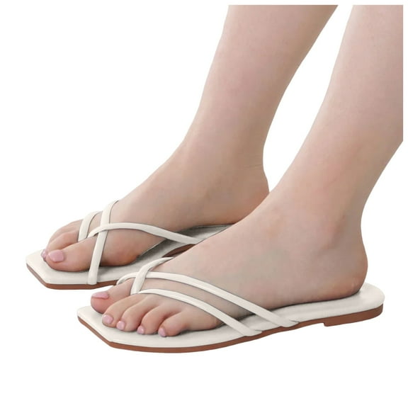 Strappy Sandals for Women 2025 Beach Summer Square Toe Flip Flop Casual Outdoor Slip on Flats Dress Slipper