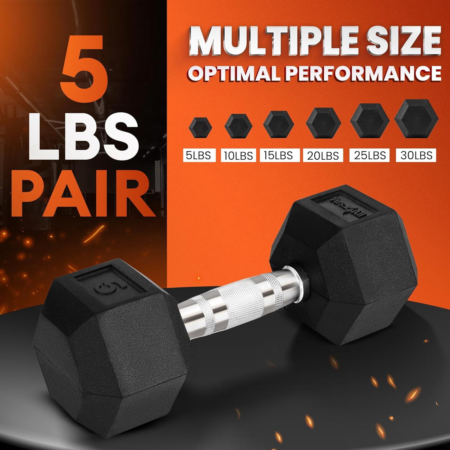 Yes4All 5 LBS Pair of Chrome Grip Encased Hex Dumbbells – Durable Hand Weights with Anti-Slip Design, Perfect for Strength Training and Workouts