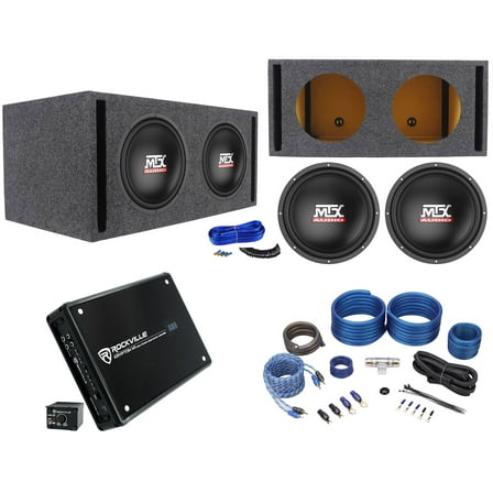 (2) MTX Terminator TN12-02 12” 800w Subwoofers Vented Box Mono Amplifier Amp Kit