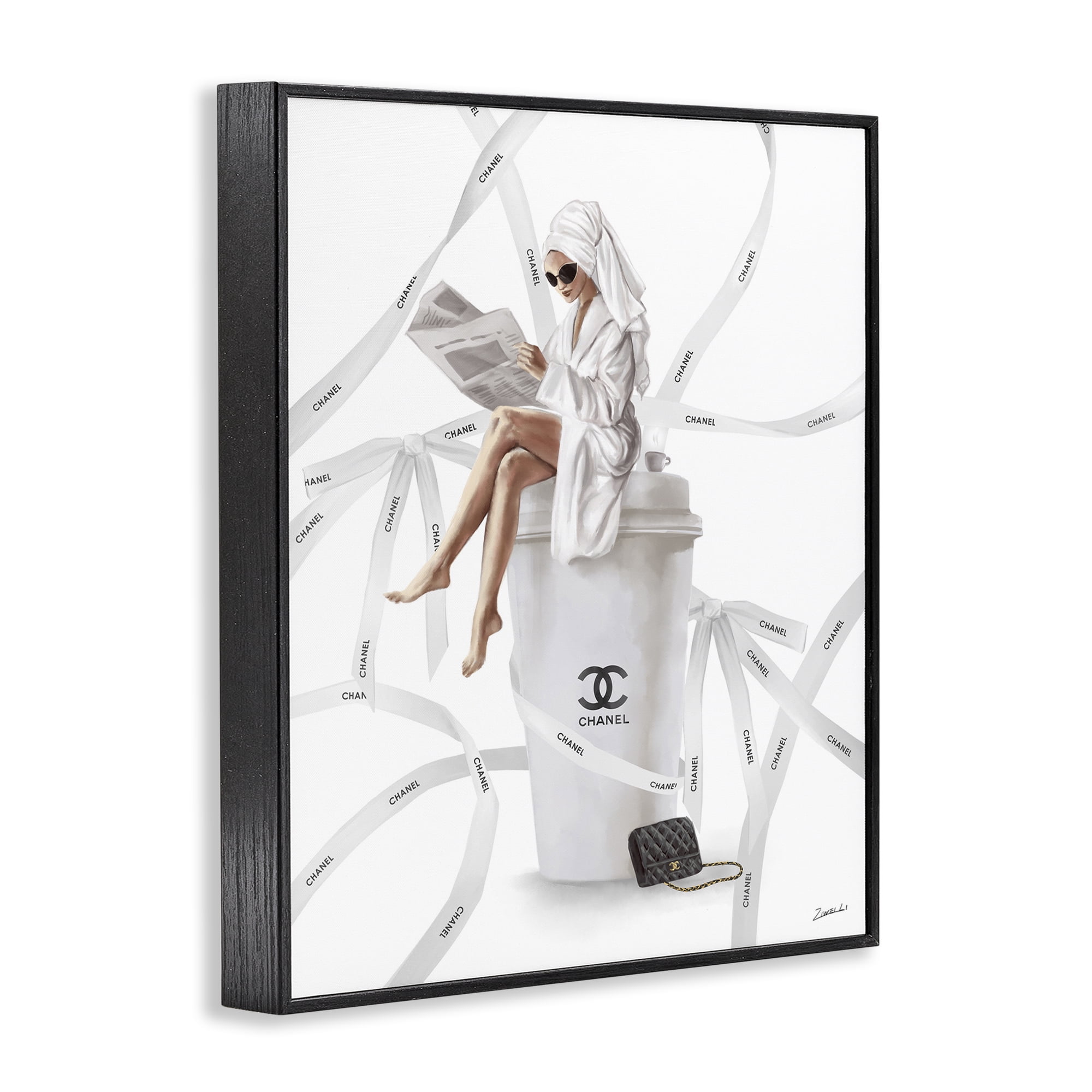 Stupell Industries Spa Girl in Bathrobe Typography Painting Black Framed Art Print Wall Art, 24 x 30