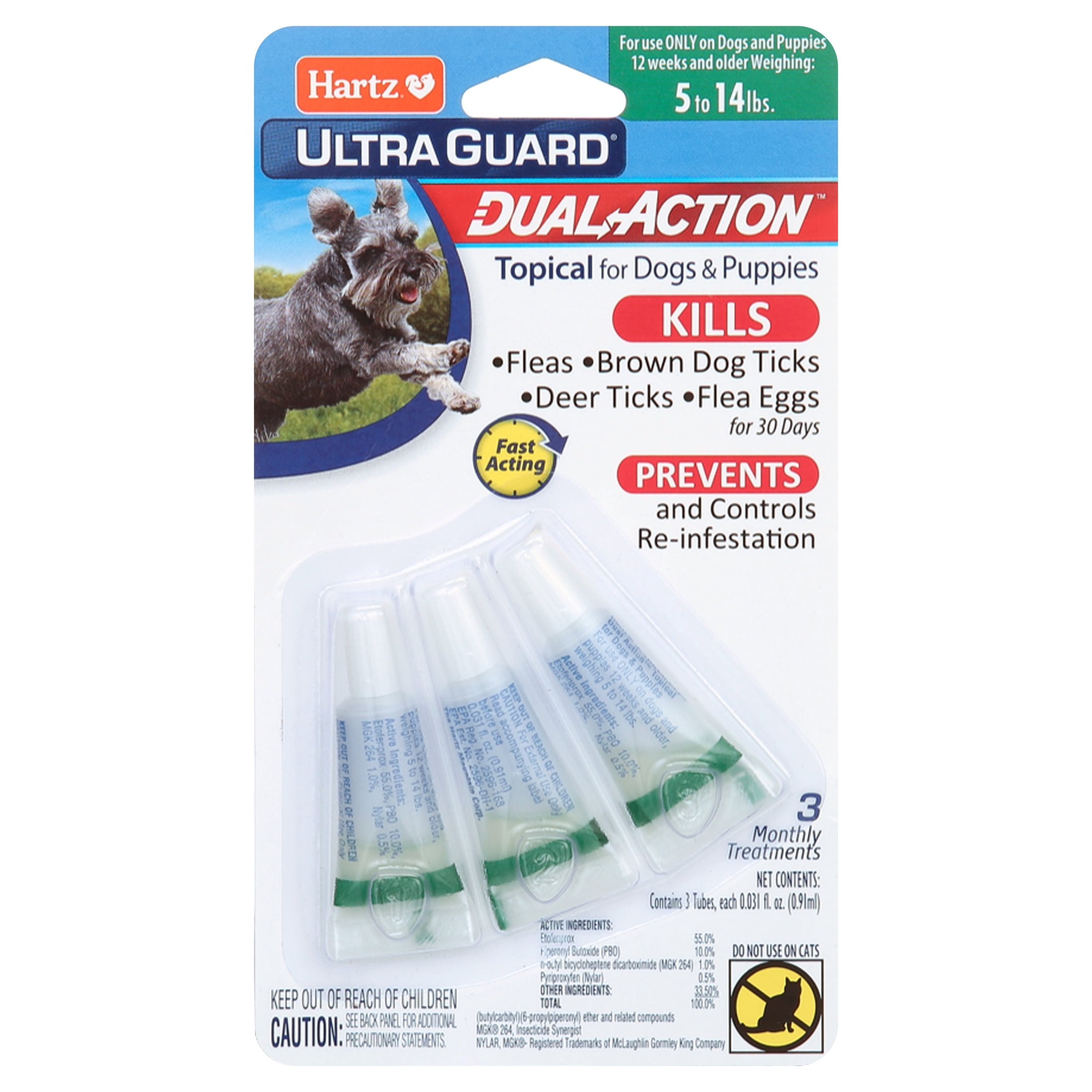(4 pack) Hartz UltraGuard Dual Action Flea & Tick Topical for Small Dogs 5-14lbs, 3 Monthly Treatments