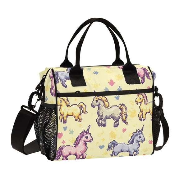Ckdifva Cute Pixel Unicorns Cooler Bag Cooler Cooling Tote Lunch Bag Lunch Box Front Pocket with Shoulder Strap