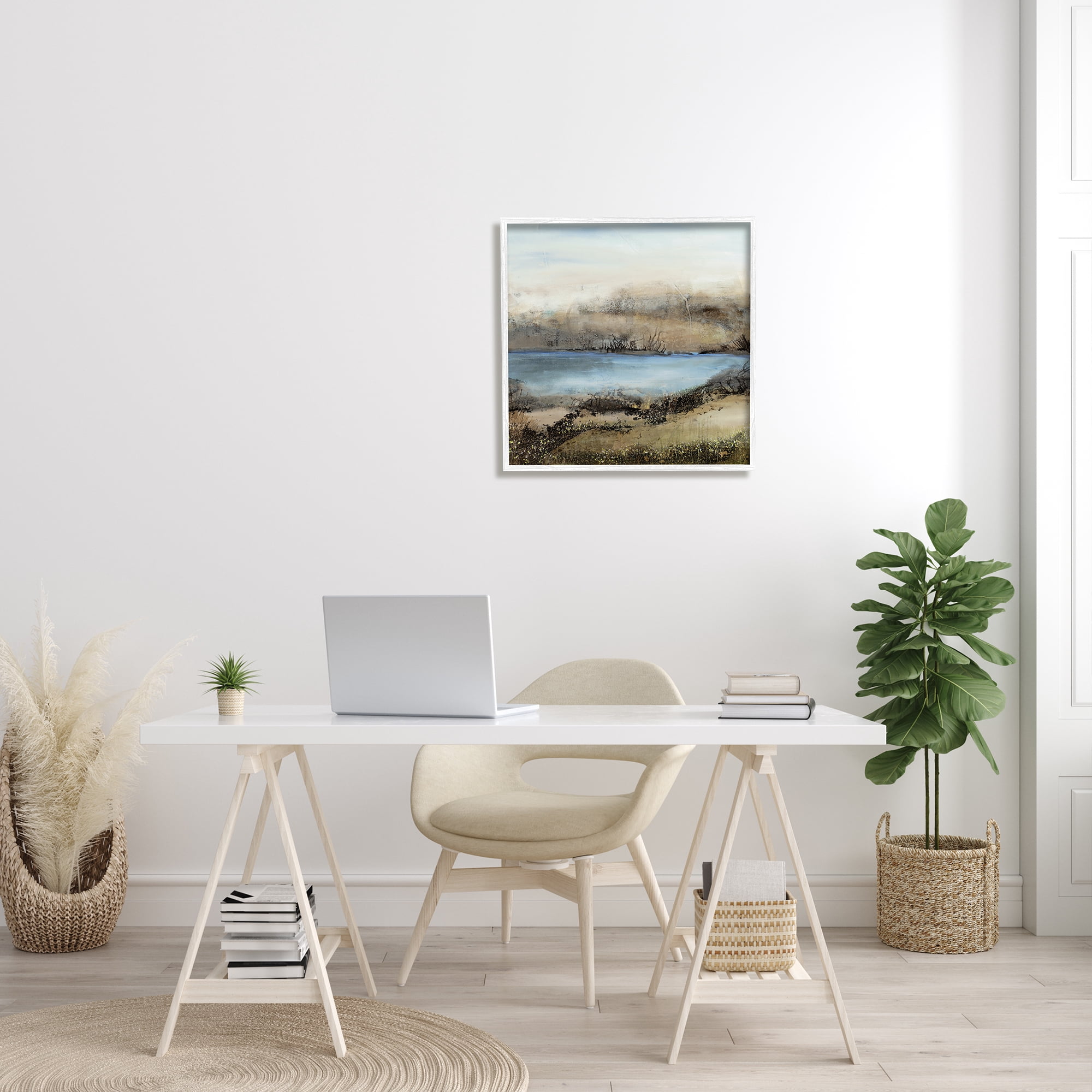 Stupell Industries Rustic Pond Water Abstract Muddy Surrounding Landscape Abstract Painting White Framed Art Print Wall Art, 24 x 24