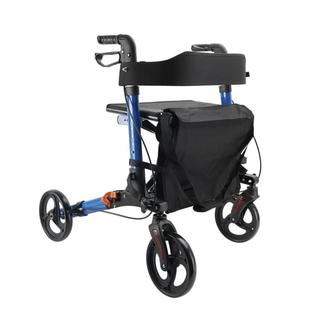 Foldable Rollator Walker with 6 levels of Adjustable Seat 8 Wheels Compact Folding Design Lightweight Mobility Walking Aid suitable for people of different heights