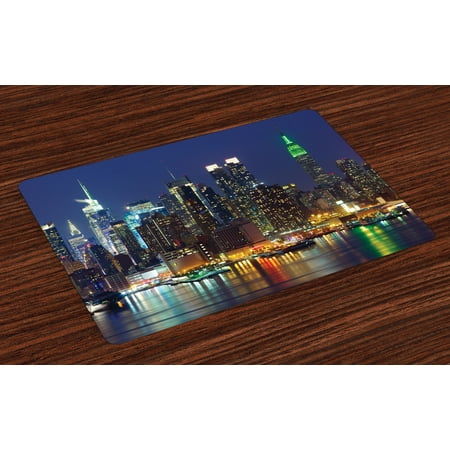 New York Placemats Set of 4 NYC Midtown Skyline in Evening Skyscrapers Amazing Metropolis City States Photo, Washable Fabric Place Mats for Dining Room Kitchen Table Decor,Royal Blue, by (Best Place To Photograph New York Skyline)