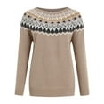 thumbnail image 5 of zaveiop Fair Isle Pullover Sweaters, Crew Neck Chunky Knit, Winter Clothing Holiday, Vintage Crochet Fall Tops for Women (Khaki, XXL), 5 of 9