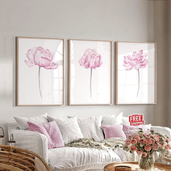 UNFFRAMED Baby Girl Nursery Decor Blush Pink Wall Art Flower Prints Toddler Room Decor Modern Farmhouse Wall Decor Bedroom Peony Floral Set 3 Prints 8x12