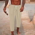 thumbnail image 2 of Ketyyh-chn99 Mens Linen Pants Drawstring Elastic Waist Joggers Hiking Outdoor Pants Khaki,3XL, 2 of 5