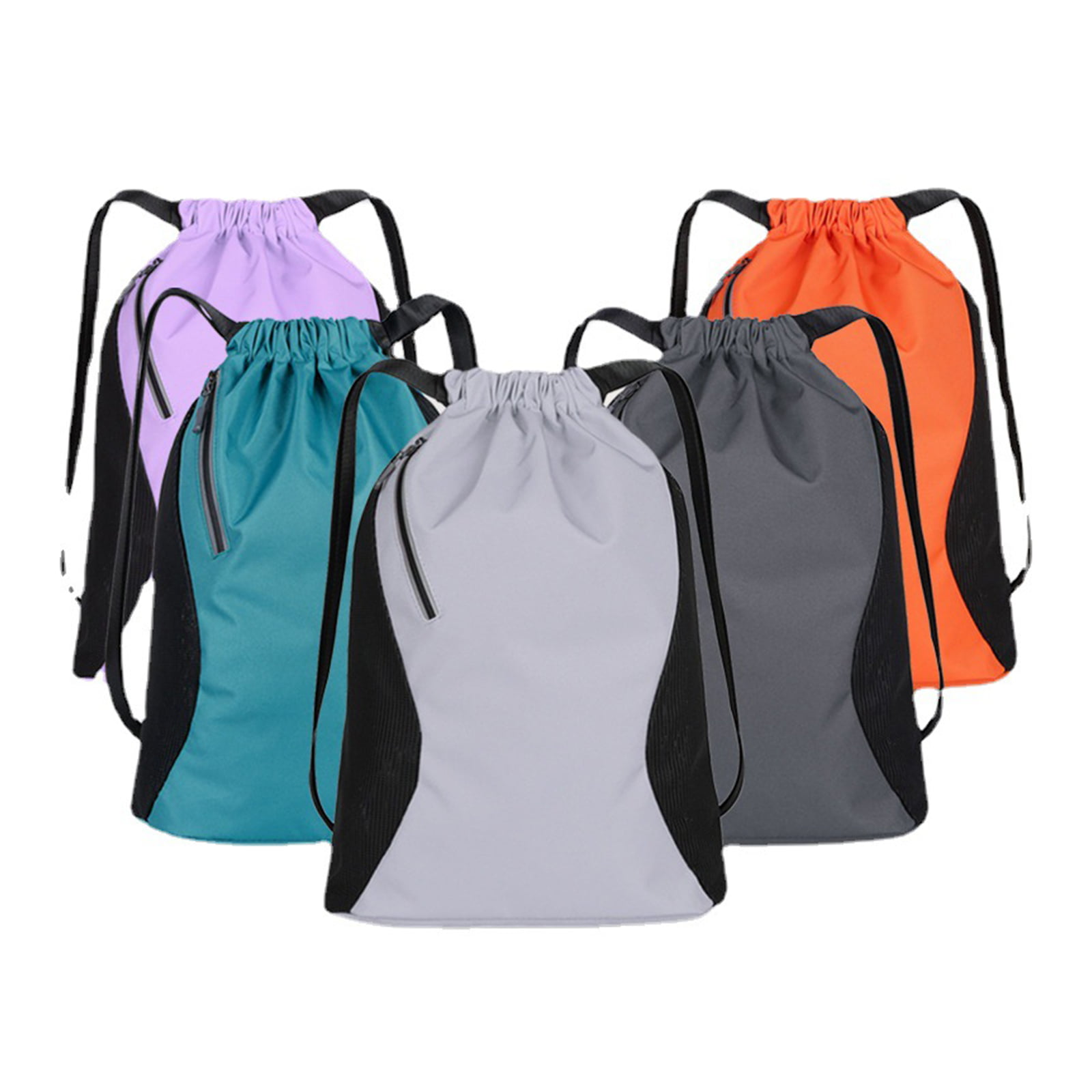 BINGONE Set of 5 Waterproof Drawstring Bag PE Plastic Folding Sport Home  Travel Storage Use, Medium