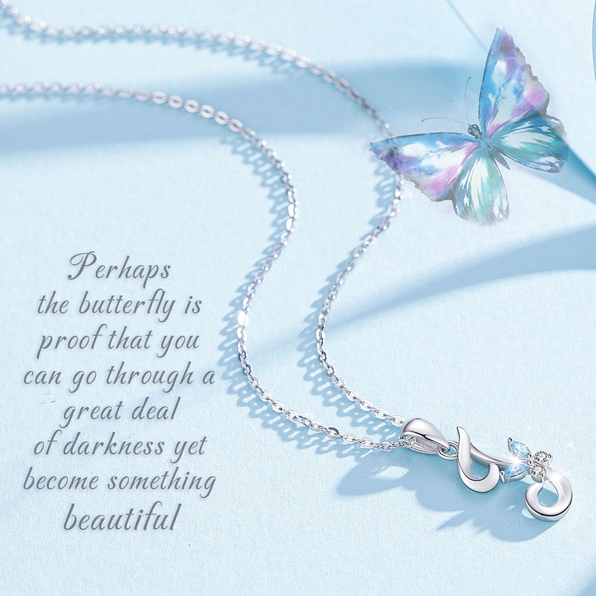 EUDORA Sterling Silver J Initial Necklaces with Blue Butterfly, Script Letter Alphabet Pendant Jewelry Gift for Women, Mother, 18 inch Chain
