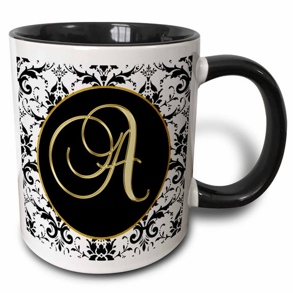 3drose, Image of the Script Letter a in Black White and Gold, 11oz Two-tone Black Mug
