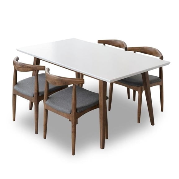Pemberly Row 5-Piece Mid-Century Dining set with 4 Fabric Dining Chairs in Gray