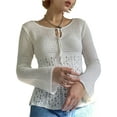 thumbnail image 1 of Liacowi Women Casual Crochet Knitted Hollow Out Pullover Long Sleeve O Neck Knitwear Tops for Spring Autumn, 1 of 9