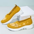 thumbnail image 7 of Women's Knit Embroidered Platform Sneakers Slip On Breathable Rocker Shoes Daily Commute Work Shopping Stylish Casual Footwear Yellow 37, 7 of 7