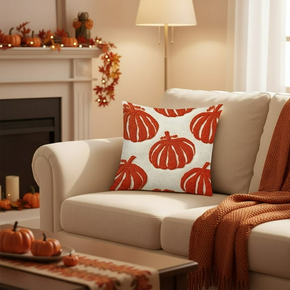 Orange Pumpkin Fall Pillow Covers 18x18 Autumn Harvest Print Thanksgiving Decorative Throw Pillows Outdoor Farmhouse Cushion Case Seasonal Decor for Couch Sofa Bed