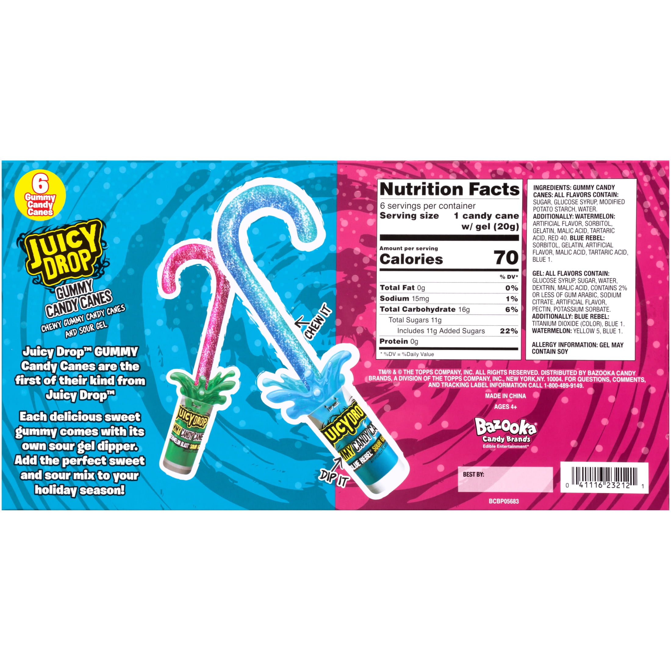 (2 pack) Juicy Drop Gummy Candy Canes with Sour Gel, Christmas Gummy Candy, 6 Count