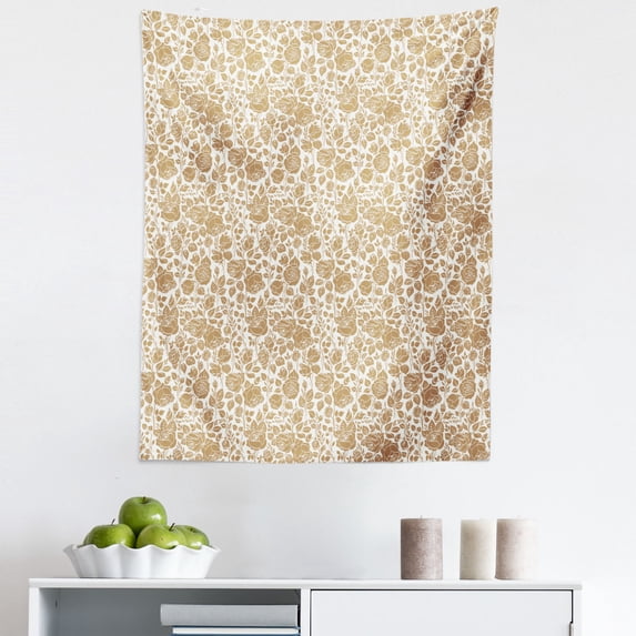 Brown and White Tapestry, Garden Full of Roses Romantic Feminine Arrangement Love Flowers, Fabric Wall Hanging Decor for Bedroom Living Room Dorm, 5 Sizes, Pale Brown and White, by Ambesonne