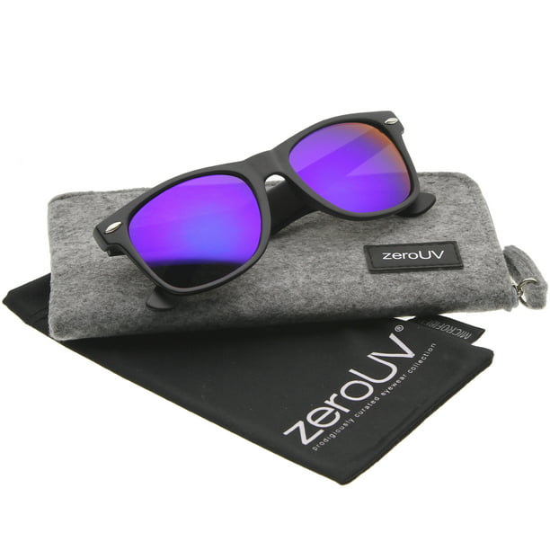 Zerouv Unisex Matte Finish Color Mirror Lens Large Square Horn Rimmed Sunglasses 55mm Black