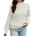 thumbnail image 2 of Qetyuw Womens Crochet Knit Sweaters Solid Color Lantern Long Sleeve Pullover Sweater Casual Mock Neck Chunky Jumpers, 2 of 6