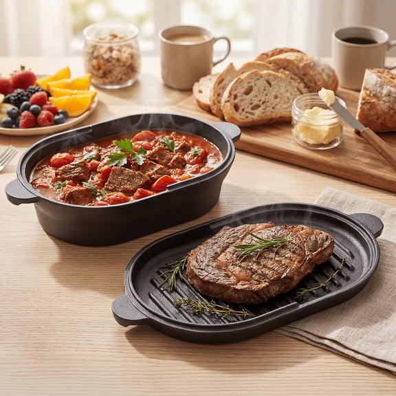 Pre-Seasoned Cast Iron Oval Dutch Oven for Bread Baking, Sourdough Baking Pan with Lid