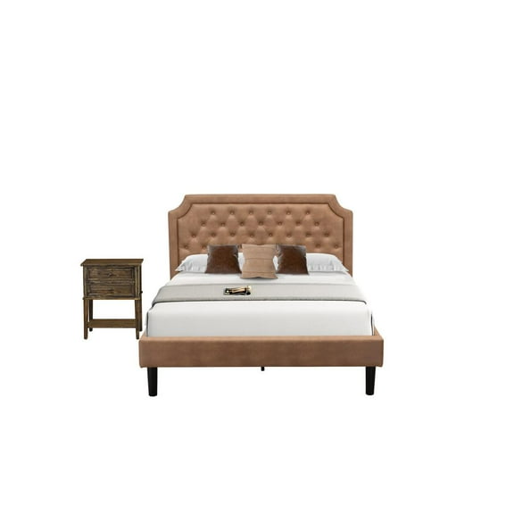 East West Furniture Granbury 2 Pieces Wood Queen Bedroom Set in Jacobean/Brown