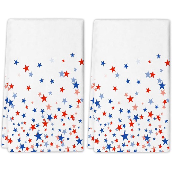 4th of July Patriotic Kitchen Towel, Independence Day Red Blue Star Absorbent Dish Cloth, Set of 2 Gray Buffalo Plaids Hand Drying Soft Dish Towels for Kitchen Decoration, 18 x 26 Inch