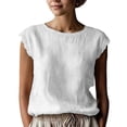 thumbnail image 3 of Women's Cotton Linen Sleeveless Shirt Lace Patchwork Casual Top, 3 of 9