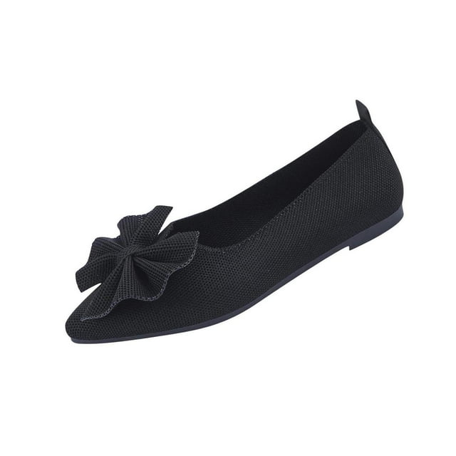 Chaussures Plates Femmes en Maille Tissée avec Nœud, Bout Pointu, Compensées, Chaussures à Enfiler