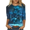 thumbnail image 2 of Luxalzxs 3/4 Length Sleeve Womens Tops Merry Christmas Crewneck Holiday Shirts Xmas Tree Tops Xmas Gifts, 2 of 5