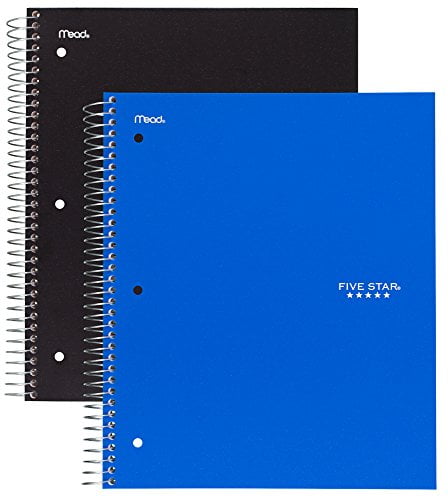 2 Pack White 5 Subject 200 Sheets 11 x 8-1/2 inches Five Star Spiral Notebooks 73035 College Ruled Paper Black 